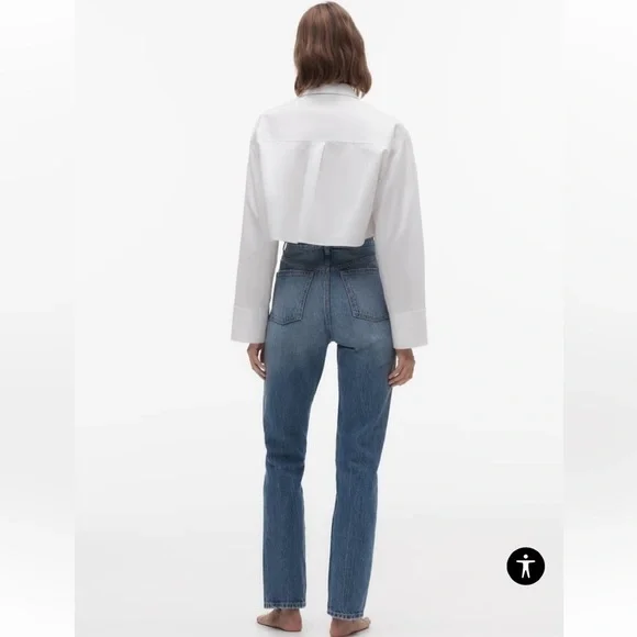 Zara HIGH RISE MOM JEANS DARK BLUE SZ US6 - Picture 3 of 12